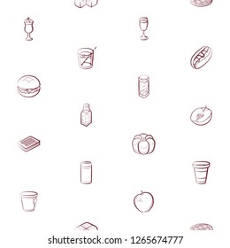 American food, Bakery products, Drinks, Fruits and Table setting set. Background for printing, design, web. Usable as icons. Seamless. Color.