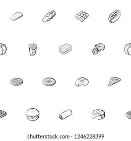 American food and Bakery products set. Background for printing, design, web. Usable as icons. Seamless. Monochrome binary, black and white.