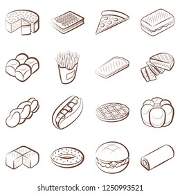 American food and Bakery products set. Background for printing, design, web. Usable as icons. Seamless. Color.