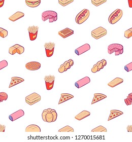 American food and Bakery products set. Background for printing, design, web. Usable as icons. Seamless. Colored.