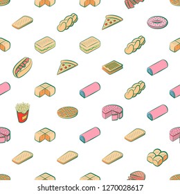 American food and Bakery products set. Background for printing, design, web. Usable as icons. Seamless. Colored.