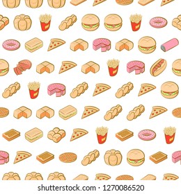 American food and Bakery products set. Background for printing, design, web. Usable as icons. Seamless. Colored.