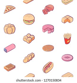 American food and Bakery products set. Background for printing, design, web. Usable as icons. Seamless. Colored.