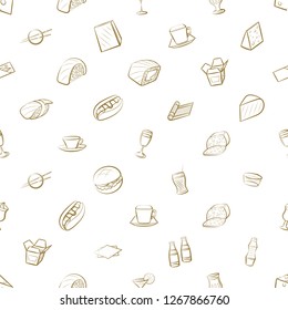 American food, Cheeses, Drinks, Japanese food and Table setting set. Background for printing, design, web. Usable as icons. Seamless. Color.