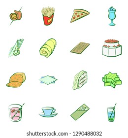 American food, Cheeses, Drinks, Snacks and Table setting set. Background for printing, design, web. Usable as icons. Colored.