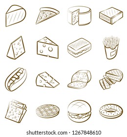 American food and Cheeses set. Background for printing, design, web. Usable as icons. Color.