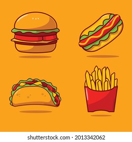 American Food collection set,French Fries,Burger,Hotdog,Tacos. icon set. illustration vector eps 10