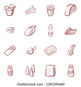 American food, Cutlery, Japanese food and Table setting set. Background for printing, design, web. Usable as icons. Binary color.