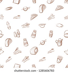 American food, Cutlery, Japanese food and Table setting set. Background for printing, design, web. Usable as icons. Seamless. Binary color.