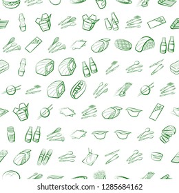 American food, Cutlery, Japanese food and Table setting set. Background for printing, design, web. Usable as icons. Seamless. Binary color.