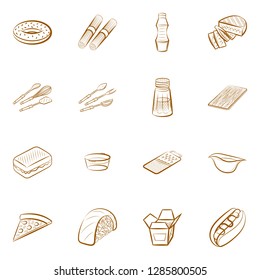 American food, Cutlery, Japanese food and Table setting set. Background for printing, design, web. Usable as icons. Binary color.