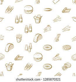 American food, Cutlery, Japanese food and Table setting set. Background for printing, design, web. Usable as icons. Seamless. Binary color.