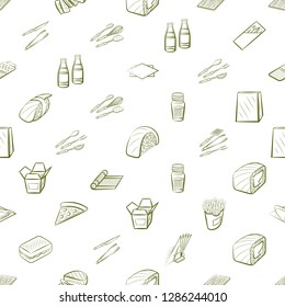 American food, Cutlery, Japanese food and Table setting set. Background for printing, design, web. Usable as icons. Seamless. Binary color.