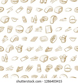 American food, Cutlery, Japanese food and Table setting set. Background for printing, design, web. Usable as icons. Seamless. Binary color.