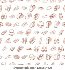 American food, Cutlery, Japanese food and Table setting set. Background for printing, design, web. Usable as icons. Seamless. Binary color.