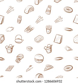 American food, Cutlery, Japanese food and Table setting set. Background for printing, design, web. Usable as icons. Seamless. Binary color.