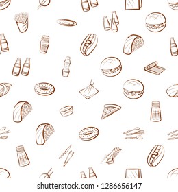 American food, Cutlery, Japanese food and Table setting set. Background for printing, design, web. Usable as icons. Seamless. Binary color.