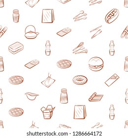 American food, Cutlery, Japanese food and Table setting set. Background for printing, design, web. Usable as icons. Seamless. Binary color.