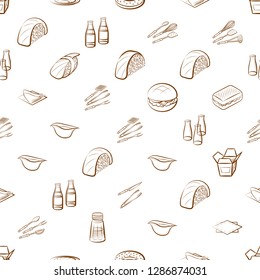 American food, Cutlery, Japanese food and Table setting set. Background for printing, design, web. Usable as icons. Seamless. Binary color.