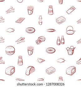 American food, Cutlery, Japanese food and Table setting set. Background for printing, design, web. Usable as icons. Seamless. Binary color.