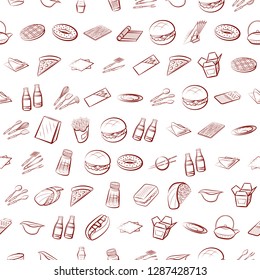 American food, Cutlery, Japanese food and Table setting set. Background for printing, design, web. Usable as icons. Seamless. Binary color.