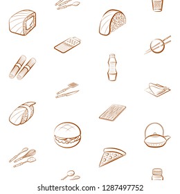 American food, Cutlery, Japanese food and Table setting set. Background for printing, design, web. Usable as icons. Seamless. Binary color.