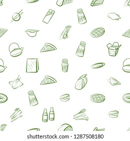 American food, Cutlery, Japanese food and Table setting set. Background for printing, design, web. Usable as icons. Seamless. Binary color.