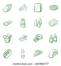 American food, Cutlery, Japanese food and Table setting set. Background for printing, design, web. Usable as icons. Binary color.