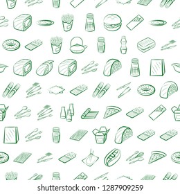 American food, Cutlery, Japanese food and Table setting set. Background for printing, design, web. Usable as icons. Seamless. Binary color.