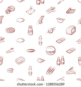 American food, Cutlery, Japanese food and Table setting set. Background for printing, design, web. Usable as icons. Seamless. Binary color.