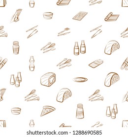 American food, Cutlery, Japanese food and Table setting set. Background for printing, design, web. Usable as icons. Seamless. Binary color.