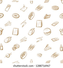 American food, Cutlery, Japanese food and Table setting set. Background for printing, design, web. Usable as icons. Seamless. Binary color.