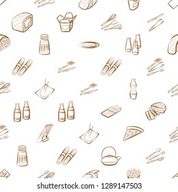American food, Cutlery, Japanese food and Table setting set. Background for printing, design, web. Usable as icons. Seamless. Binary color.