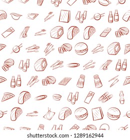 American food, Cutlery, Japanese food and Table setting set. Background for printing, design, web. Usable as icons. Seamless. Binary color.