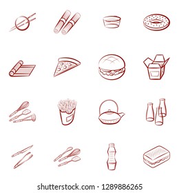 American food, Cutlery, Japanese food and Table setting set. Background for printing, design, web. Usable as icons. Binary color.