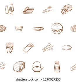 American food, Cutlery, Japanese food and Table setting set. Background for printing, design, web. Usable as icons. Seamless. Binary color.