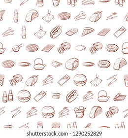 American food, Cutlery, Japanese food and Table setting set. Background for printing, design, web. Usable as icons. Seamless. Binary color.