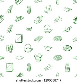 American food, Cutlery, Japanese food and Table setting set. Background for printing, design, web. Usable as icons. Seamless. Binary color.