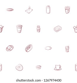 American food, Drinks, Japanese food, Seafood and Table setting set. Background for printing, design, web. Usable as icons. Seamless. Color.