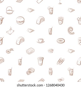 American food, Drinks, Japanese food, Seafood and Table setting set. Background for printing, design, web. Usable as icons. Seamless. Color.