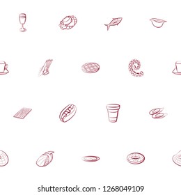 American food, Drinks, Japanese food, Seafood and Table setting set. Background for printing, design, web. Usable as icons. Seamless. Color.