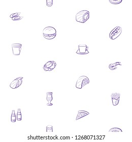 American food, Drinks, Japanese food, Seafood and Table setting set. Background for printing, design, web. Usable as icons. Seamless. Color.