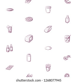 American food, Drinks, Japanese food, Seafood and Table setting set. Background for printing, design, web. Usable as icons. Seamless. Color.