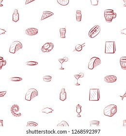 American food, Drinks, Japanese food, Seafood and Table setting set. Background for printing, design, web. Usable as icons. Seamless. Color.
