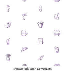 American food, Drinks and Japanese food set. Background for printing, design, web. Usable as icons. Seamless. Color.