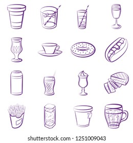 American food and Drinks set. Background for printing, design, web. Usable as icons. Seamless. Color.
