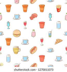 American food and Drinks set. Background for printing, design, web. Usable as icons. Seamless. Colored.