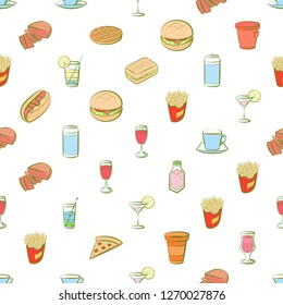 American food and Drinks set. Background for printing, design, web. Usable as icons. Seamless. Colored.