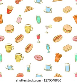 American food and Drinks set. Background for printing, design, web. Usable as icons. Seamless. Colored.
