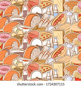 American food and Japanese food pattern. Background for printing, design, web. Seamless. Colored.